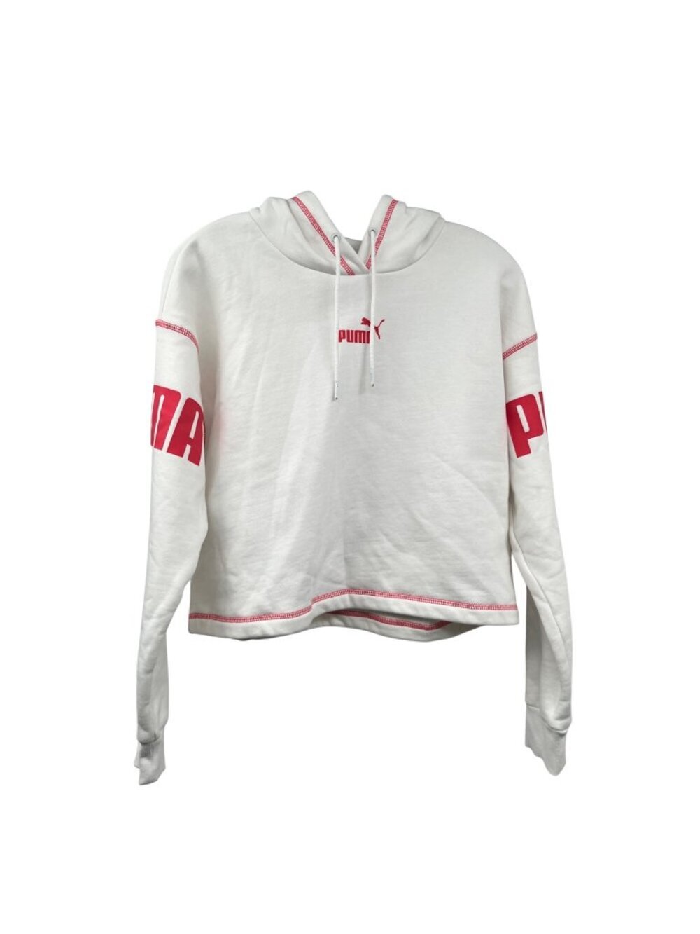 Puma Womens Cropped Hoodie Long Sleeve White/Pink Size Small